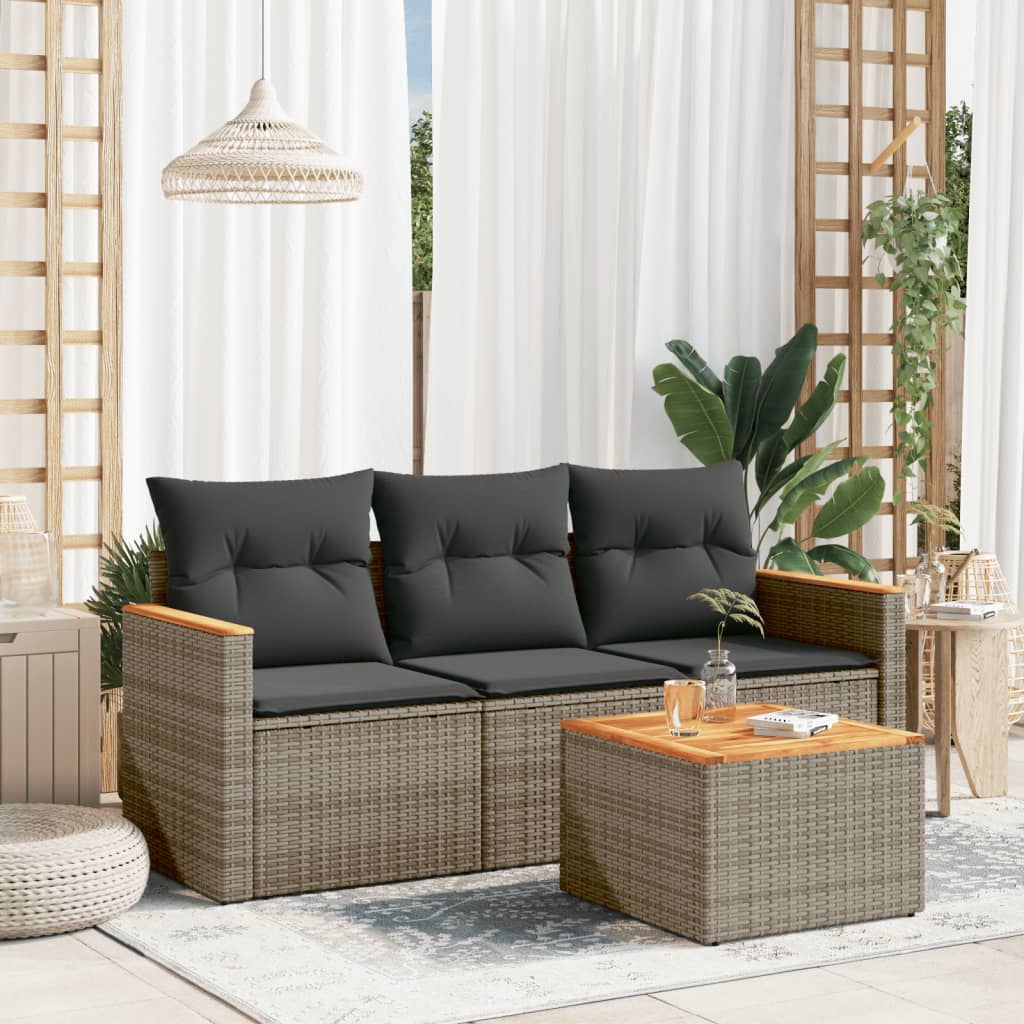 4-delige Loungeset met kussens poly rattan grijs Tuinsets | Creëer jouw Trendy Thuis | Gratis bezorgd & Retour | Trendy.nl