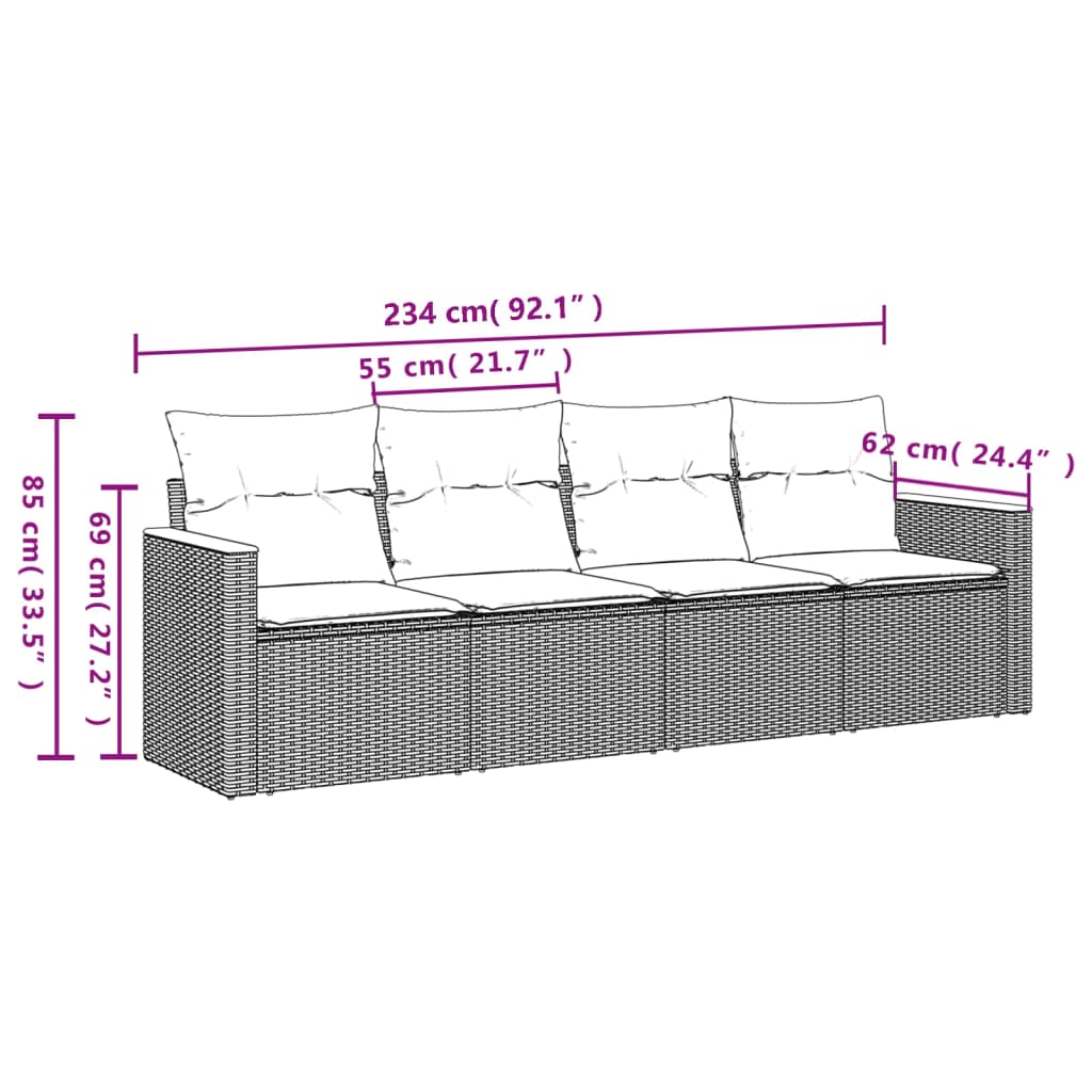 4-delige Loungeset met kussens poly rattan grijs Tuinsets | Creëer jouw Trendy Thuis | Gratis bezorgd & Retour | Trendy.nl