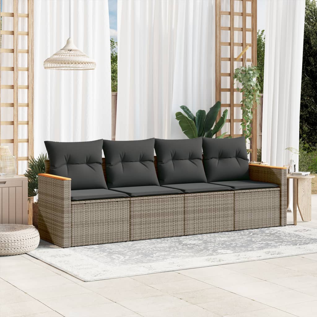 4-delige Loungeset met kussens poly rattan grijs Tuinsets | Creëer jouw Trendy Thuis | Gratis bezorgd & Retour | Trendy.nl