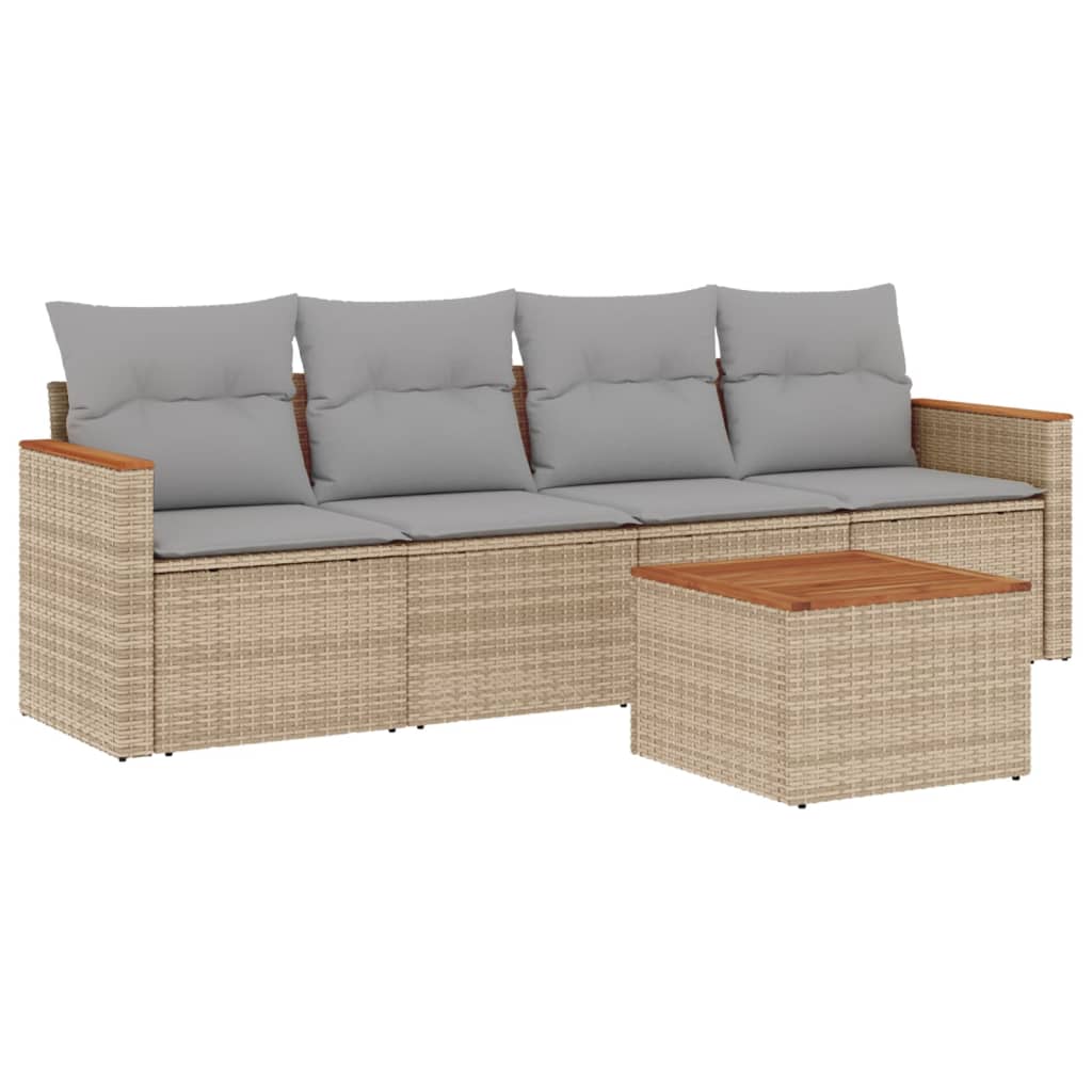 5-delige Loungeset met kussens poly rattan gemengd beige