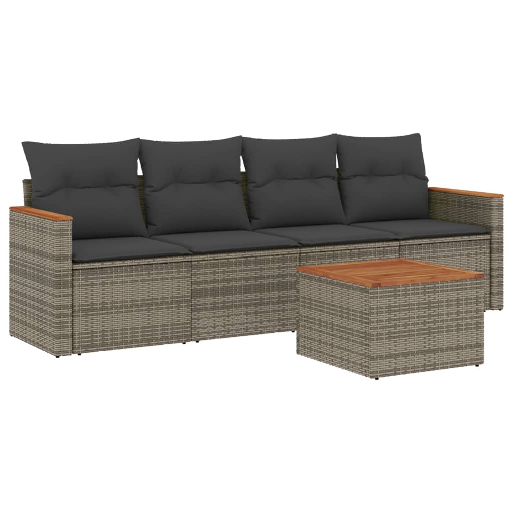 5-delige Loungeset met kussens poly rattan grijs Tuinsets | Creëer jouw Trendy Thuis | Gratis bezorgd & Retour | Trendy.nl