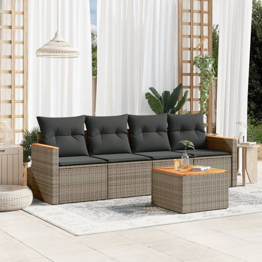 5-delige Loungeset met kussens poly rattan grijs Tuinsets | Creëer jouw Trendy Thuis | Gratis bezorgd & Retour | Trendy.nl