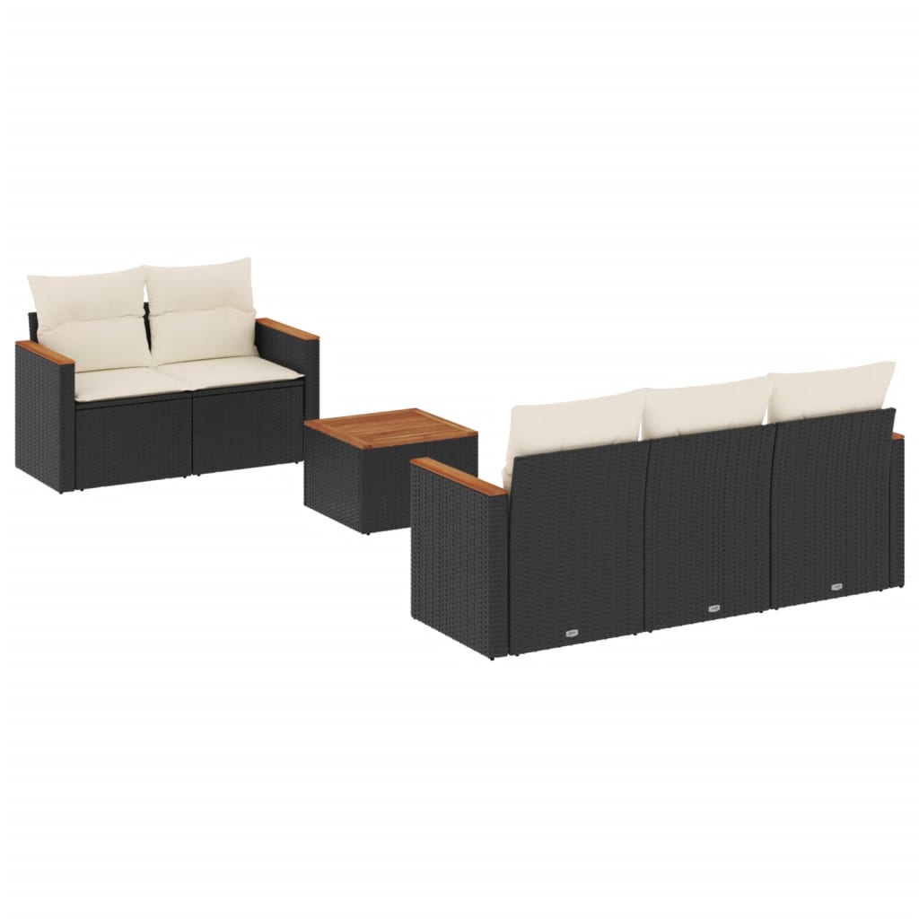 6-delige Loungeset met kussens poly rattan zwart