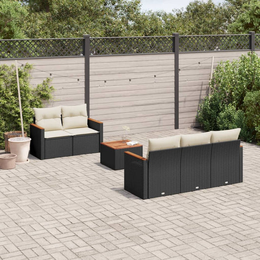 6-delige Loungeset met kussens poly rattan zwart