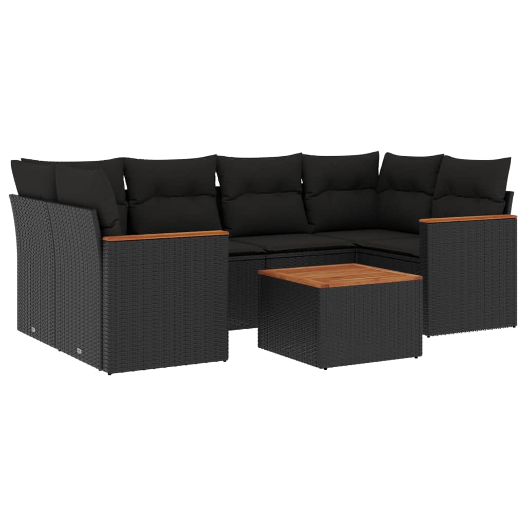 7-delige Loungeset met kussens poly rattan zwart Tuinsets | Creëer jouw Trendy Thuis | Gratis bezorgd & Retour | Trendy.nl