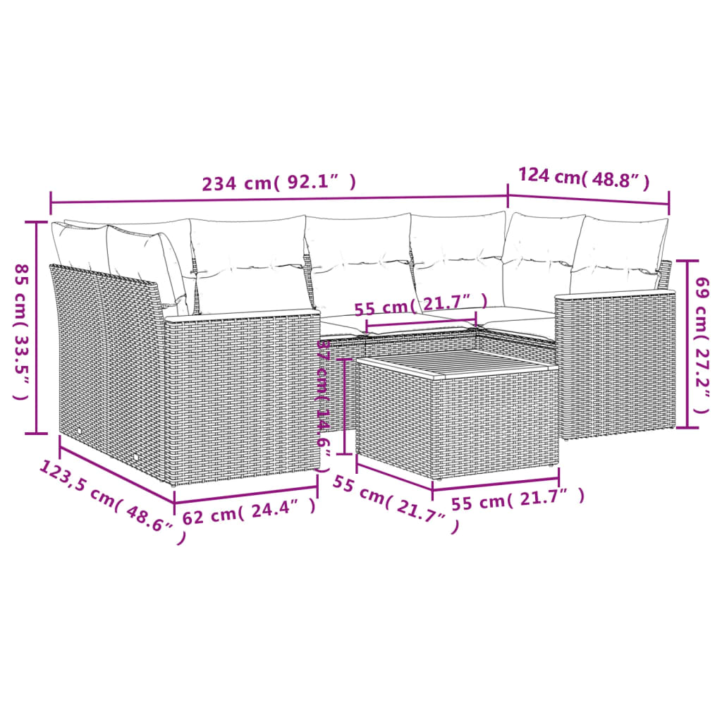 7-delige Loungeset met kussens poly rattan zwart Tuinsets | Creëer jouw Trendy Thuis | Gratis bezorgd & Retour | Trendy.nl