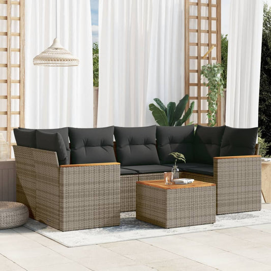 7-delige Loungeset met kussens poly rattan grijs Tuinsets | Creëer jouw Trendy Thuis | Gratis bezorgd & Retour | Trendy.nl