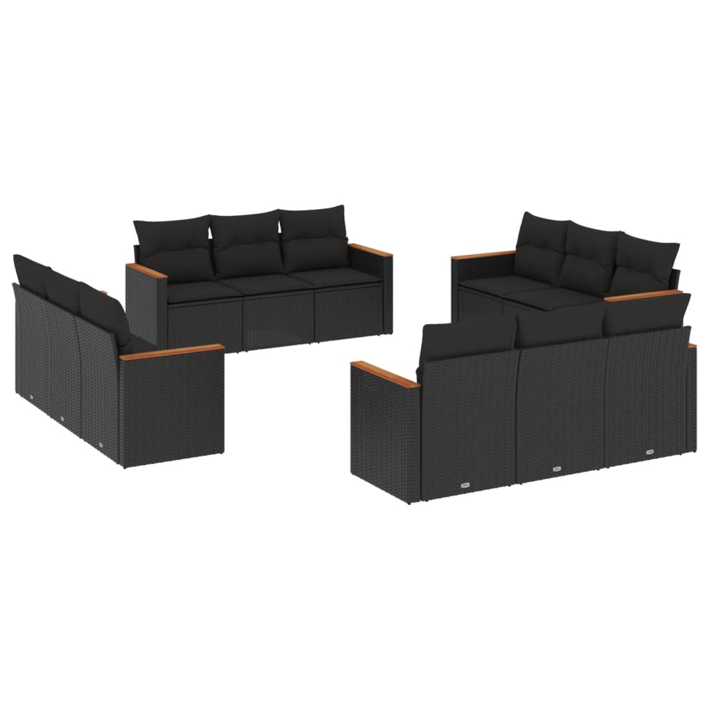 12-delige Loungeset met kussens poly rattan zwart Tuinsets | Creëer jouw Trendy Thuis | Gratis bezorgd & Retour | Trendy.nl