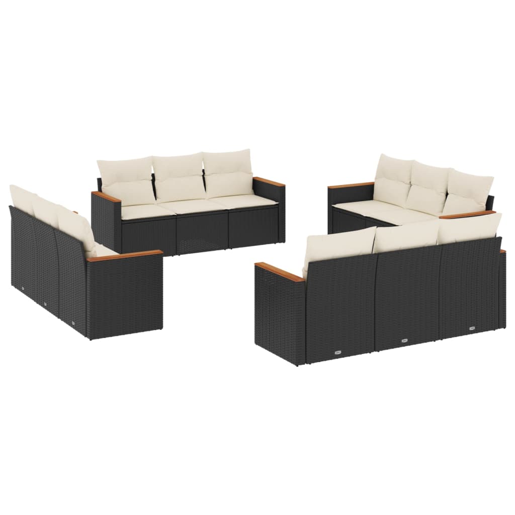 12-delige Loungeset met kussens poly rattan zwart Tuinsets | Creëer jouw Trendy Thuis | Gratis bezorgd & Retour | Trendy.nl