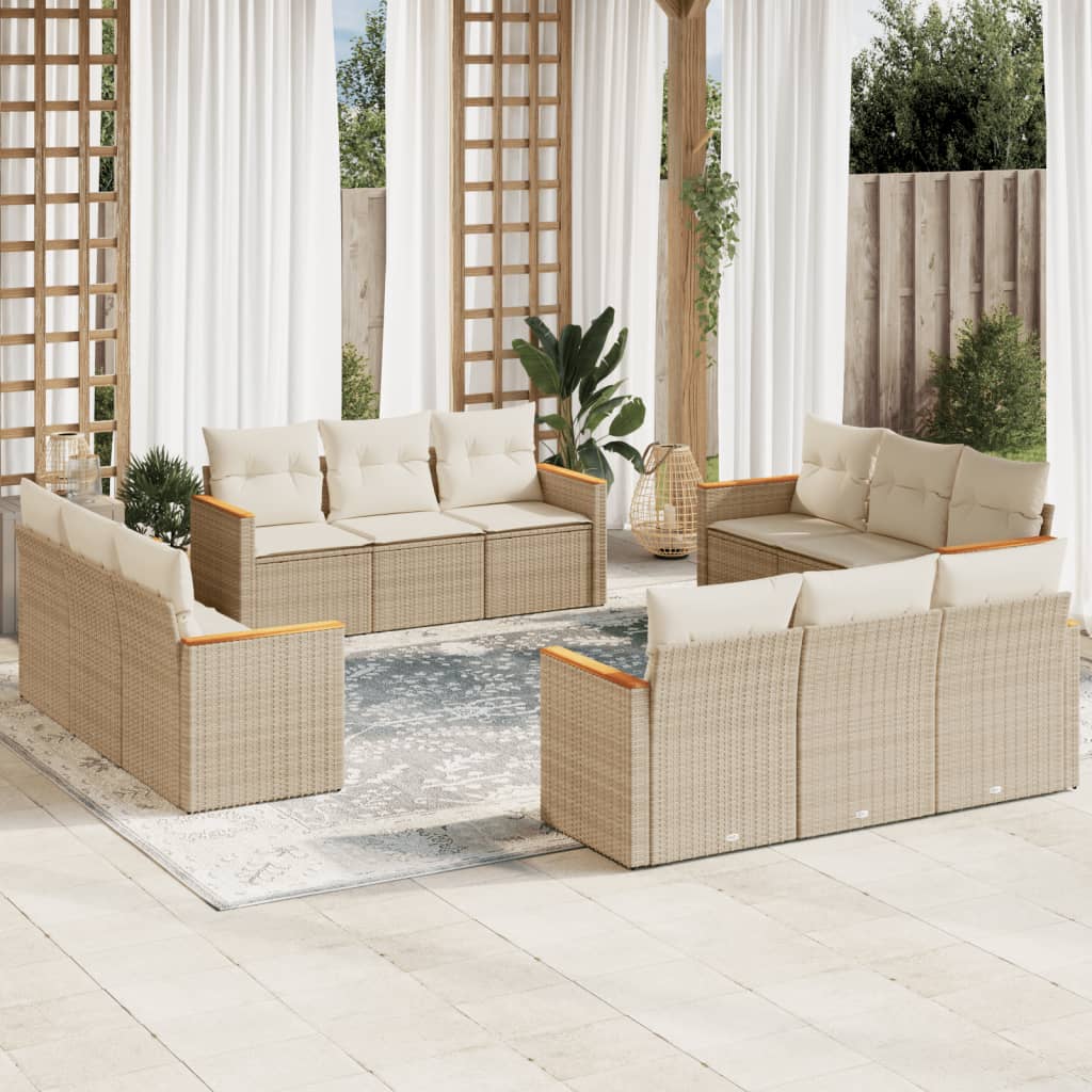 12-delige Loungeset met kussens poly rattan beige Tuinsets | Creëer jouw Trendy Thuis | Gratis bezorgd & Retour | Trendy.nl