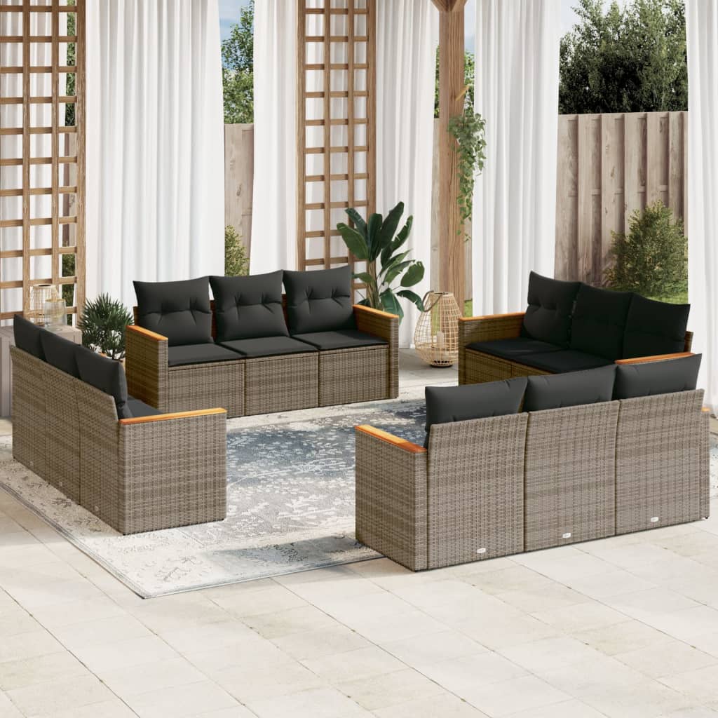 12-delige Loungeset met kussens poly rattan grijs Tuinsets | Creëer jouw Trendy Thuis | Gratis bezorgd & Retour | Trendy.nl