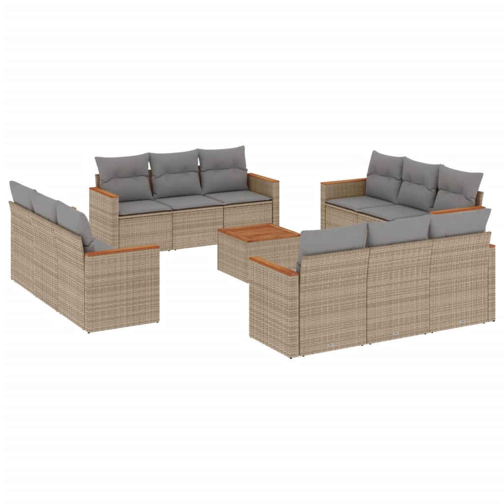 13-delige Loungeset met kussens poly rattan gemengd beige