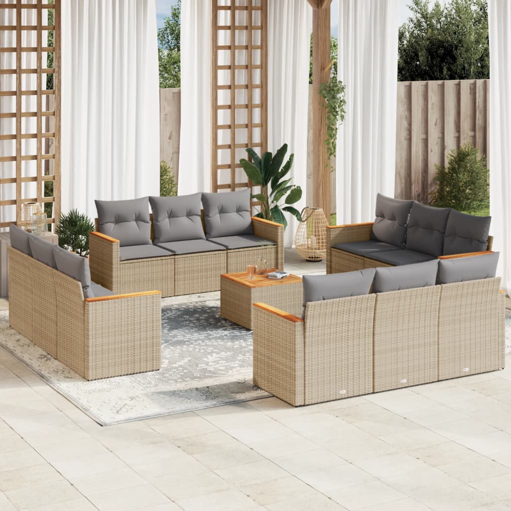 13-delige Loungeset met kussens poly rattan gemengd beige