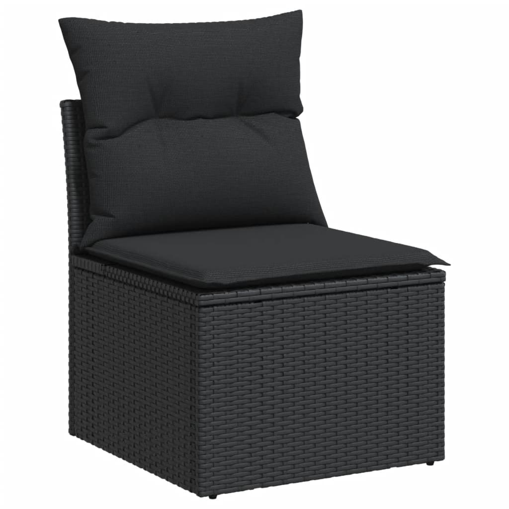 5-delige Loungeset met kussens poly rattan zwart