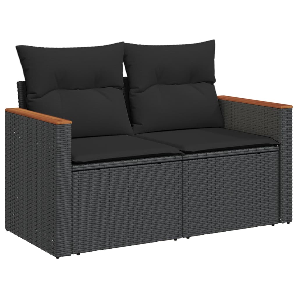 5-delige Loungeset met kussens poly rattan zwart