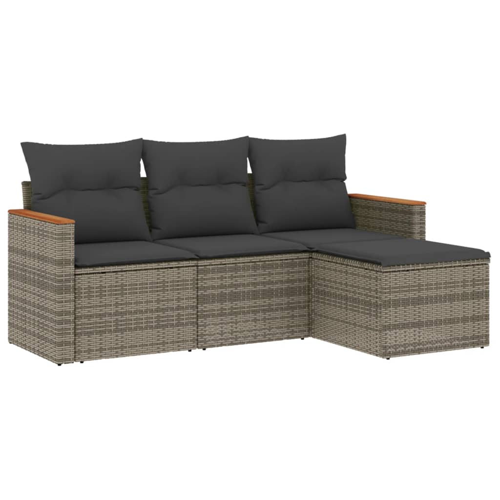 4-delige Loungeset met kussens poly rattan grijs Tuinsets | Creëer jouw Trendy Thuis | Gratis bezorgd & Retour | Trendy.nl