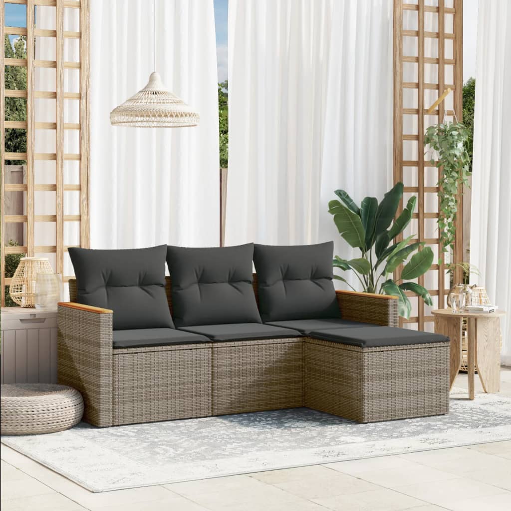 4-delige Loungeset met kussens poly rattan grijs Tuinsets | Creëer jouw Trendy Thuis | Gratis bezorgd & Retour | Trendy.nl