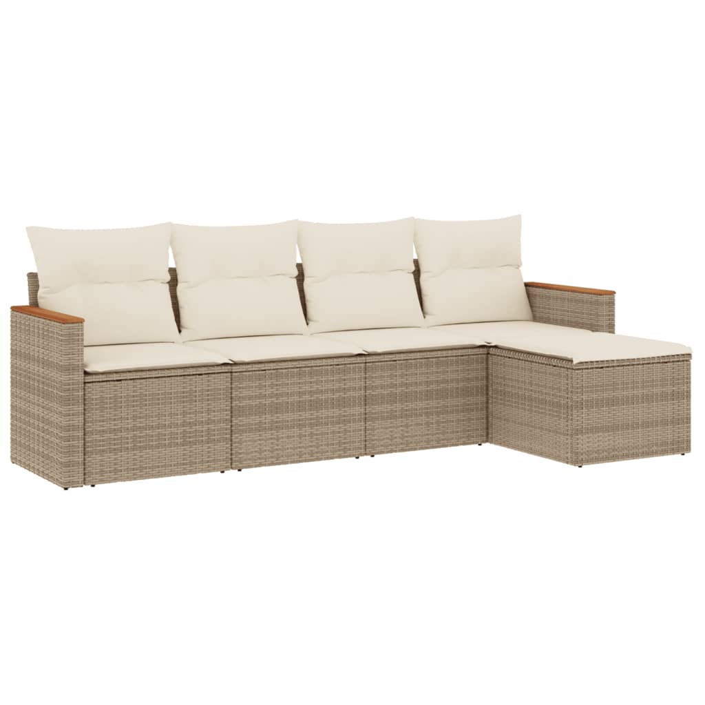 5-delige Loungeset met kussens poly rattan beige