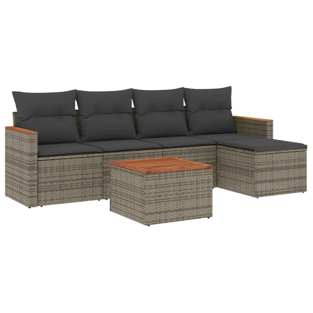 6-delige Loungeset met kussens poly rattan grijs Tuinsets | Creëer jouw Trendy Thuis | Gratis bezorgd & Retour | Trendy.nl