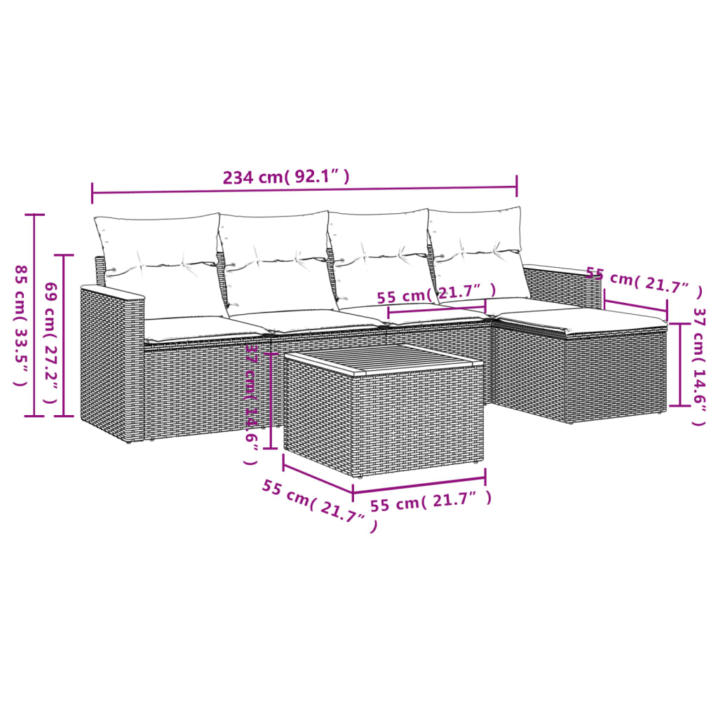 6-delige Loungeset met kussens poly rattan grijs Tuinsets | Creëer jouw Trendy Thuis | Gratis bezorgd & Retour | Trendy.nl