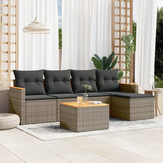 6-delige Loungeset met kussens poly rattan grijs Tuinsets | Creëer jouw Trendy Thuis | Gratis bezorgd & Retour | Trendy.nl