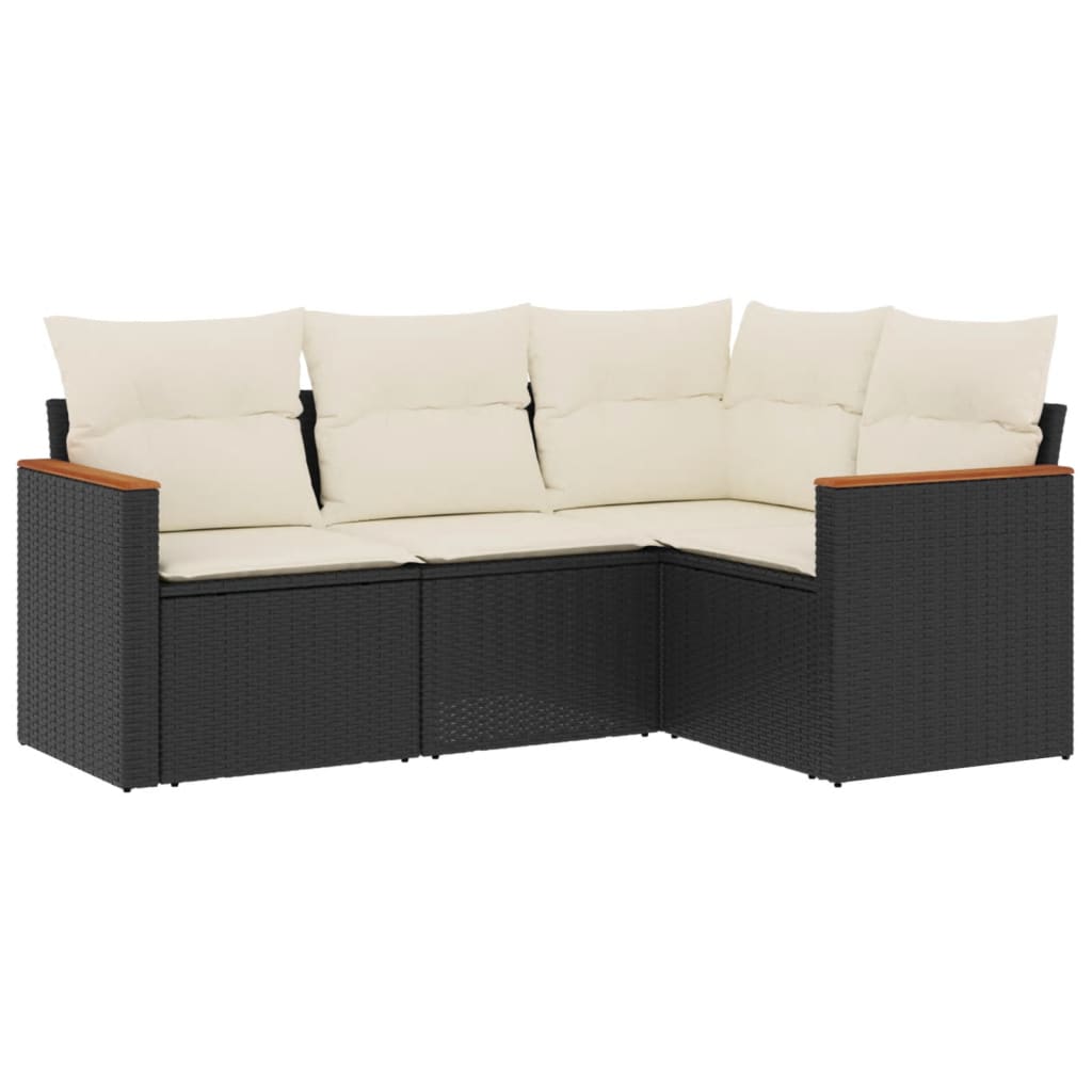 4-delige Loungeset met kussens poly rattan zwart Tuinsets | Creëer jouw Trendy Thuis | Gratis bezorgd & Retour | Trendy.nl