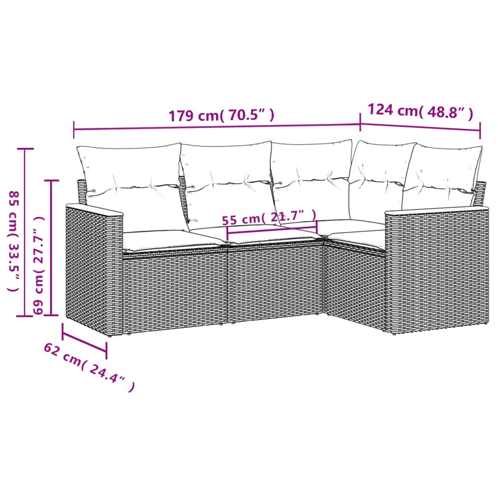 4-delige Loungeset met kussens poly rattan zwart Tuinsets | Creëer jouw Trendy Thuis | Gratis bezorgd & Retour | Trendy.nl