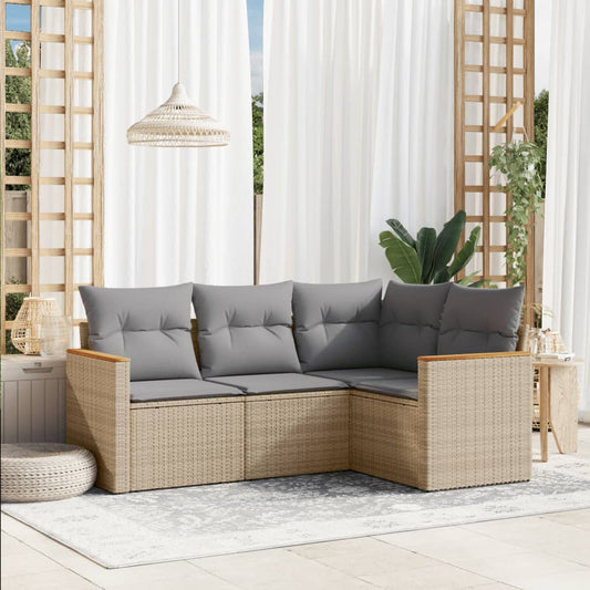 4-delige Loungeset met kussens poly rattan gemengd beige Tuinsets | Creëer jouw Trendy Thuis | Gratis bezorgd & Retour | Trendy.nl