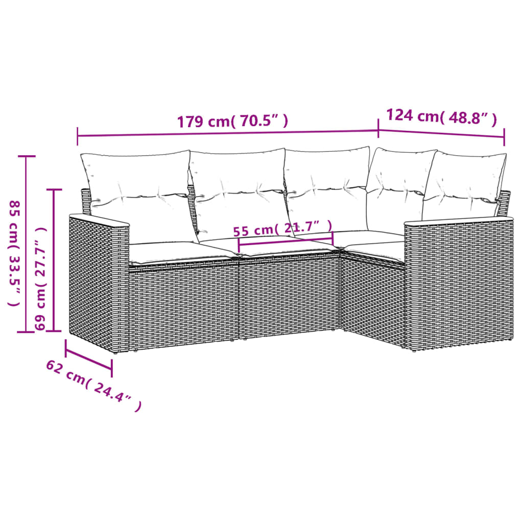 4-delige Loungeset met kussens poly rattan grijs Tuinsets | Creëer jouw Trendy Thuis | Gratis bezorgd & Retour | Trendy.nl