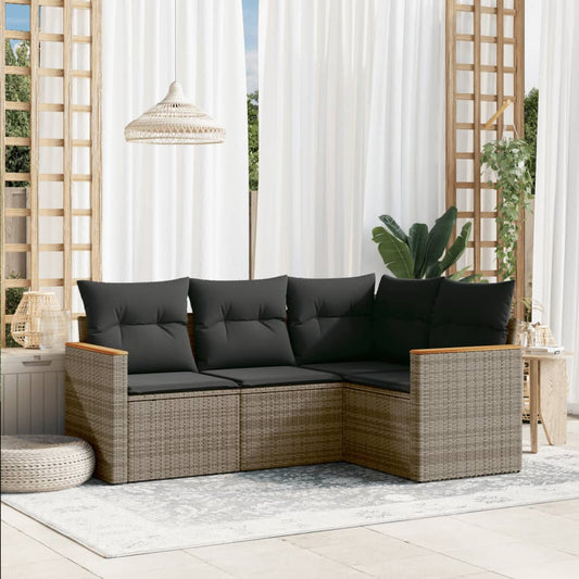 4-delige Loungeset met kussens poly rattan grijs Tuinsets | Creëer jouw Trendy Thuis | Gratis bezorgd & Retour | Trendy.nl