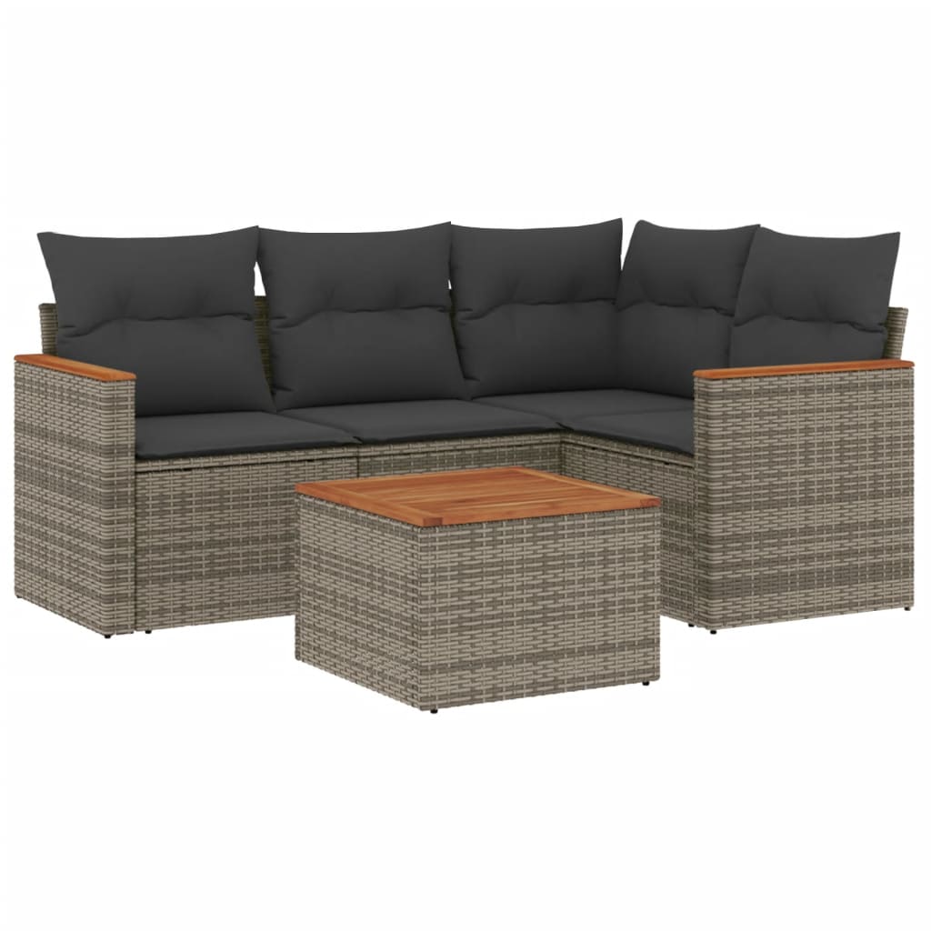 5-delige Loungeset met kussens poly rattan grijs Tuinsets | Creëer jouw Trendy Thuis | Gratis bezorgd & Retour | Trendy.nl