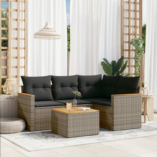 5-delige Loungeset met kussens poly rattan grijs Tuinsets | Creëer jouw Trendy Thuis | Gratis bezorgd & Retour | Trendy.nl