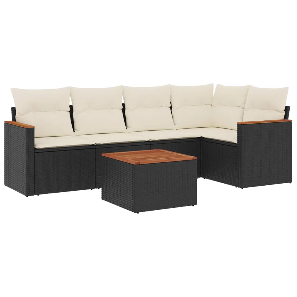 6-delige Loungeset met kussens poly rattan zwart Tuinsets | Creëer jouw Trendy Thuis | Gratis bezorgd & Retour | Trendy.nl