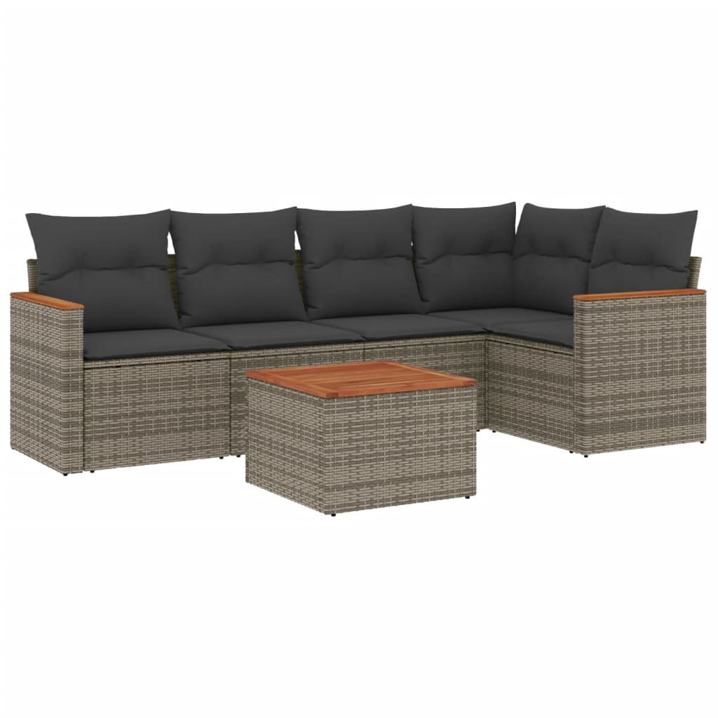 6-delige Loungeset met kussens poly rattan grijs Tuinsets | Creëer jouw Trendy Thuis | Gratis bezorgd & Retour | Trendy.nl