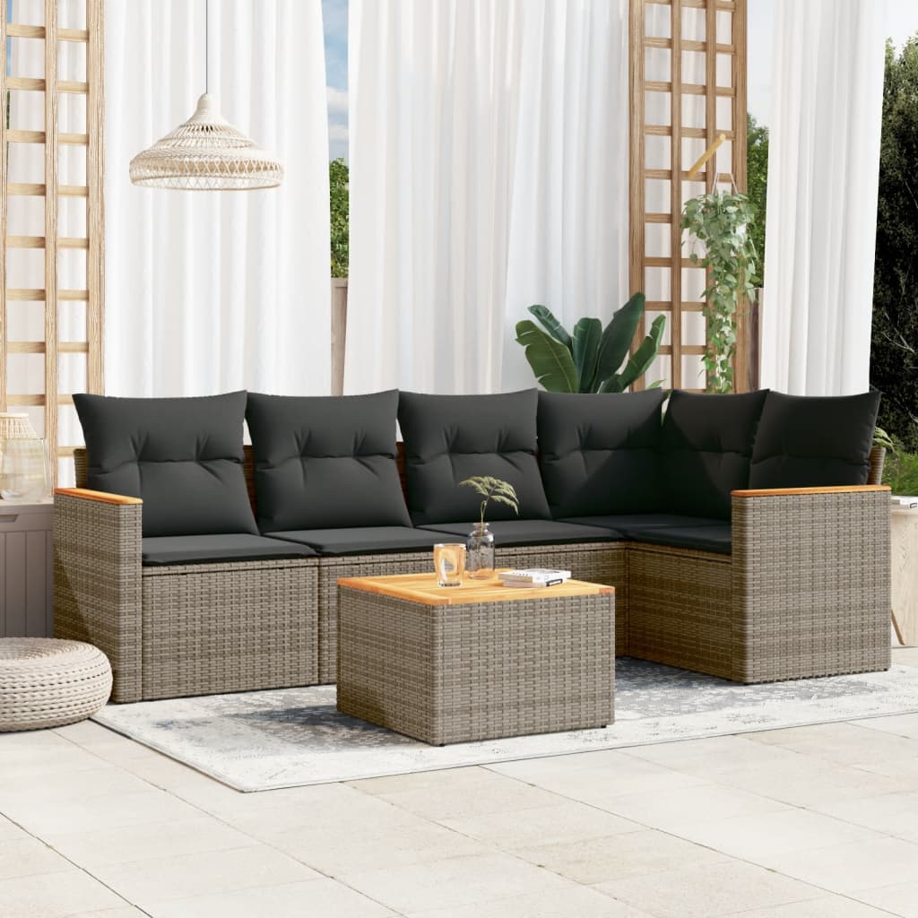 6-delige Loungeset met kussens poly rattan grijs Tuinsets | Creëer jouw Trendy Thuis | Gratis bezorgd & Retour | Trendy.nl