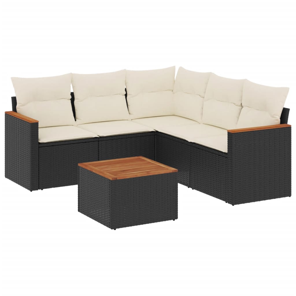 6-delige Loungeset met kussens poly rattan zwart Tuinsets | Creëer jouw Trendy Thuis | Gratis bezorgd & Retour | Trendy.nl