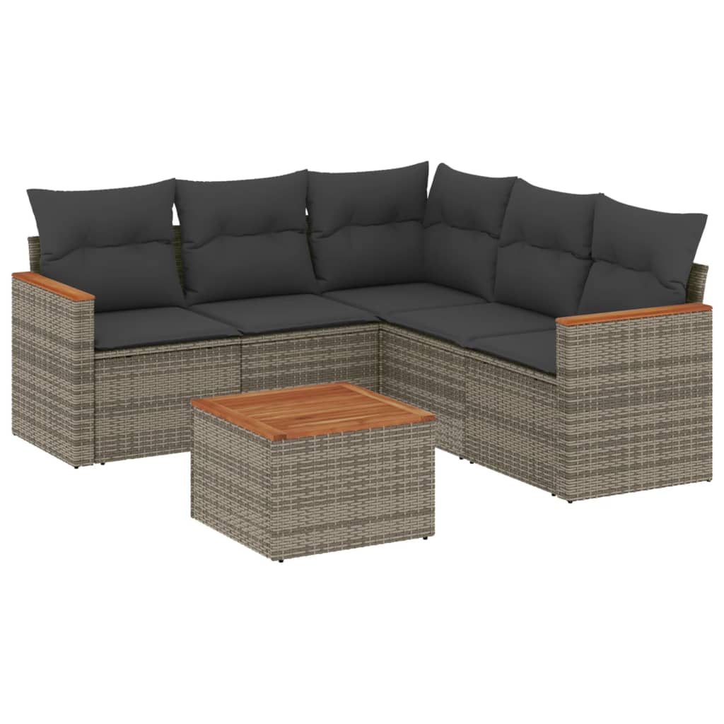 6-delige Loungeset met kussens poly rattan grijs Tuinsets | Creëer jouw Trendy Thuis | Gratis bezorgd & Retour | Trendy.nl