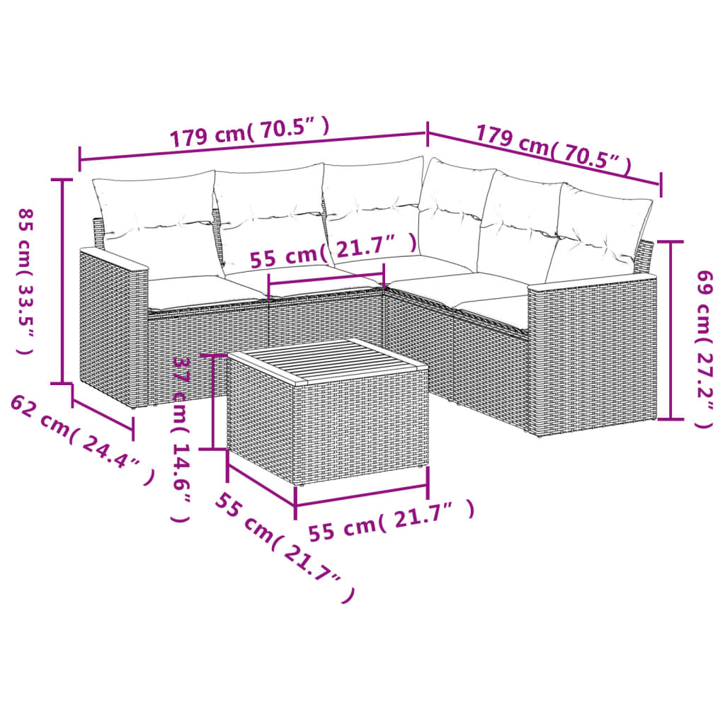 6-delige Loungeset met kussens poly rattan grijs Tuinsets | Creëer jouw Trendy Thuis | Gratis bezorgd & Retour | Trendy.nl