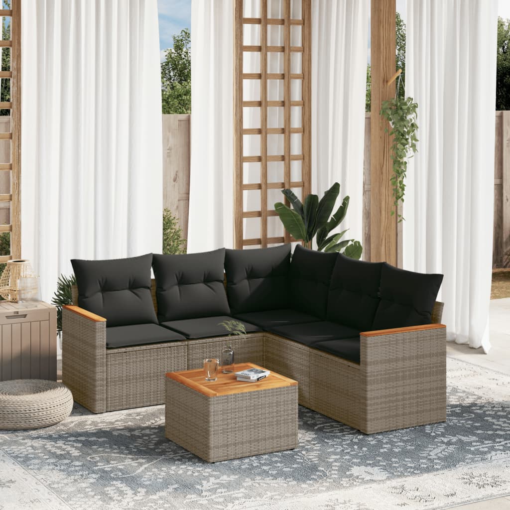 6-delige Loungeset met kussens poly rattan grijs Tuinsets | Creëer jouw Trendy Thuis | Gratis bezorgd & Retour | Trendy.nl