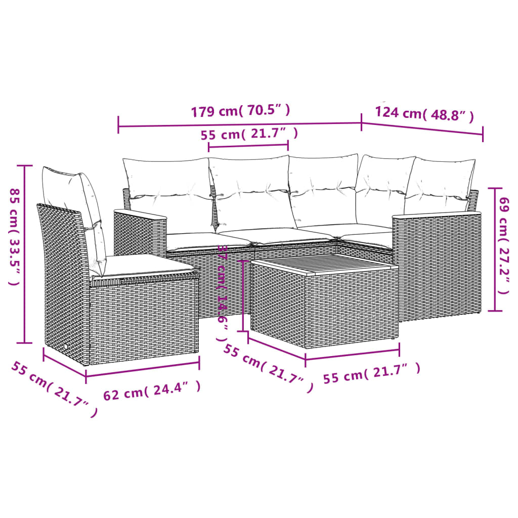 6-delige Loungeset met kussens poly rattan zwart Tuinsets | Creëer jouw Trendy Thuis | Gratis bezorgd & Retour | Trendy.nl