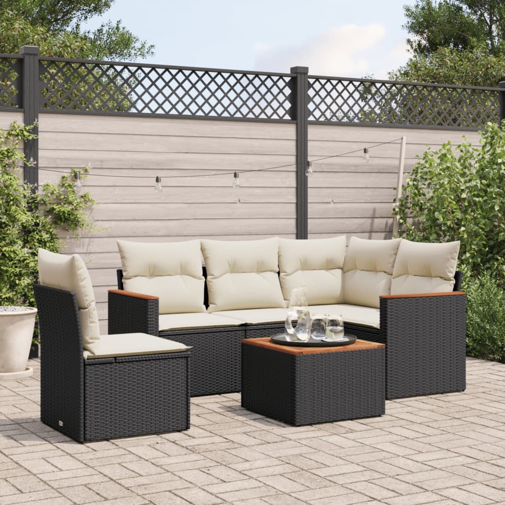 6-delige Loungeset met kussens poly rattan zwart Tuinsets | Creëer jouw Trendy Thuis | Gratis bezorgd & Retour | Trendy.nl