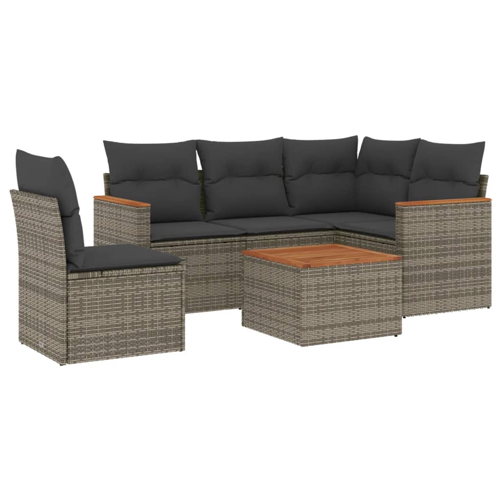 6-delige Loungeset met kussens poly rattan grijs Tuinsets | Creëer jouw Trendy Thuis | Gratis bezorgd & Retour | Trendy.nl