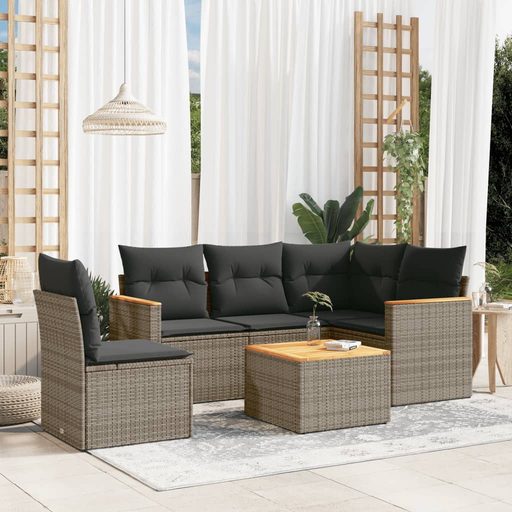 6-delige Loungeset met kussens poly rattan grijs Tuinsets | Creëer jouw Trendy Thuis | Gratis bezorgd & Retour | Trendy.nl