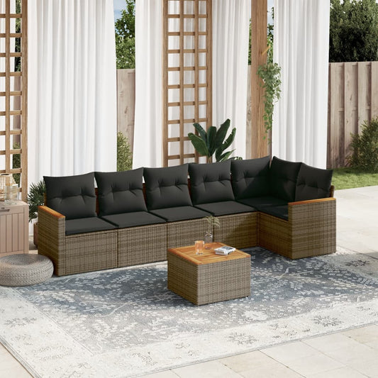 7-delige Loungeset met kussens poly rattan grijs Tuinsets | Creëer jouw Trendy Thuis | Gratis bezorgd & Retour | Trendy.nl