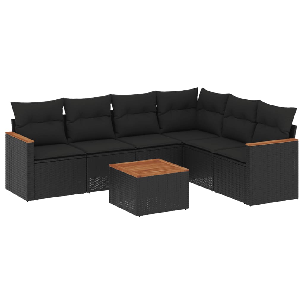 7-delige Loungeset met kussens poly rattan zwart Tuinsets | Creëer jouw Trendy Thuis | Gratis bezorgd & Retour | Trendy.nl