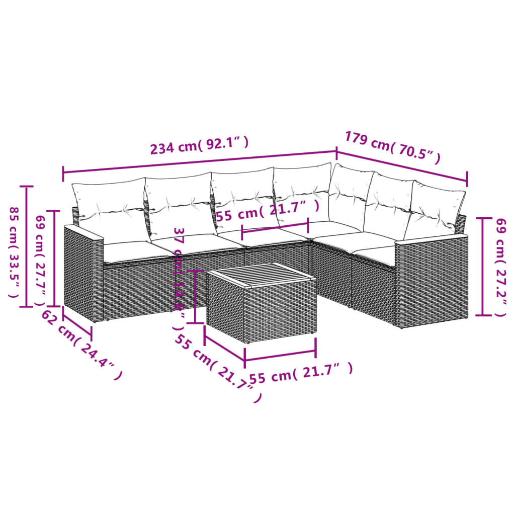 7-delige Loungeset met kussens poly rattan zwart Tuinsets | Creëer jouw Trendy Thuis | Gratis bezorgd & Retour | Trendy.nl