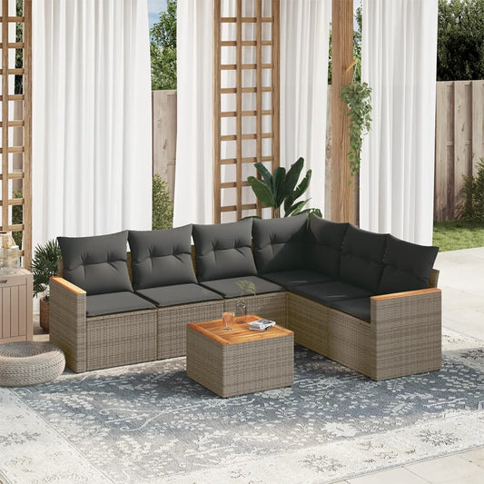 7-delige Loungeset met kussens poly rattan grijs Tuinsets | Creëer jouw Trendy Thuis | Gratis bezorgd & Retour | Trendy.nl