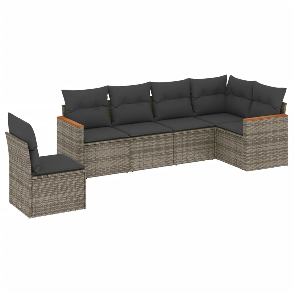 6-delige Loungeset met kussens poly rattan grijs Tuinsets | Creëer jouw Trendy Thuis | Gratis bezorgd & Retour | Trendy.nl