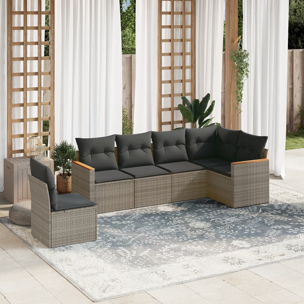 6-delige Loungeset met kussens poly rattan grijs Tuinsets | Creëer jouw Trendy Thuis | Gratis bezorgd & Retour | Trendy.nl