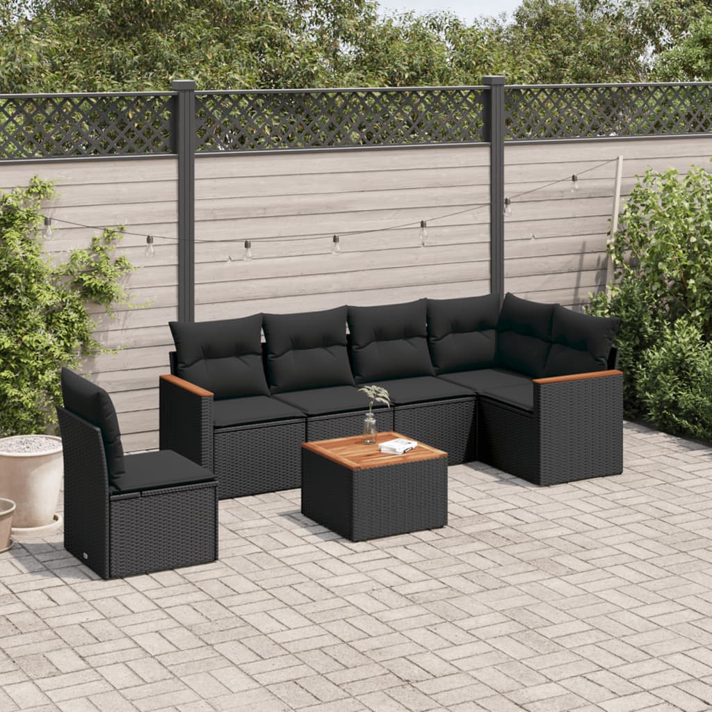 7-delige Loungeset met kussens poly rattan zwart Tuinsets | Creëer jouw Trendy Thuis | Gratis bezorgd & Retour | Trendy.nl